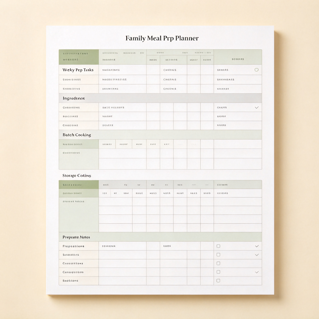 Custom Family Meal Prep Planner